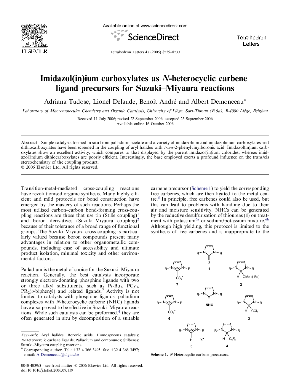 Imidazol(in)ium carboxylates as N-heterocyclic carbene ligand precursors for Suzuki-Miyaura reactions