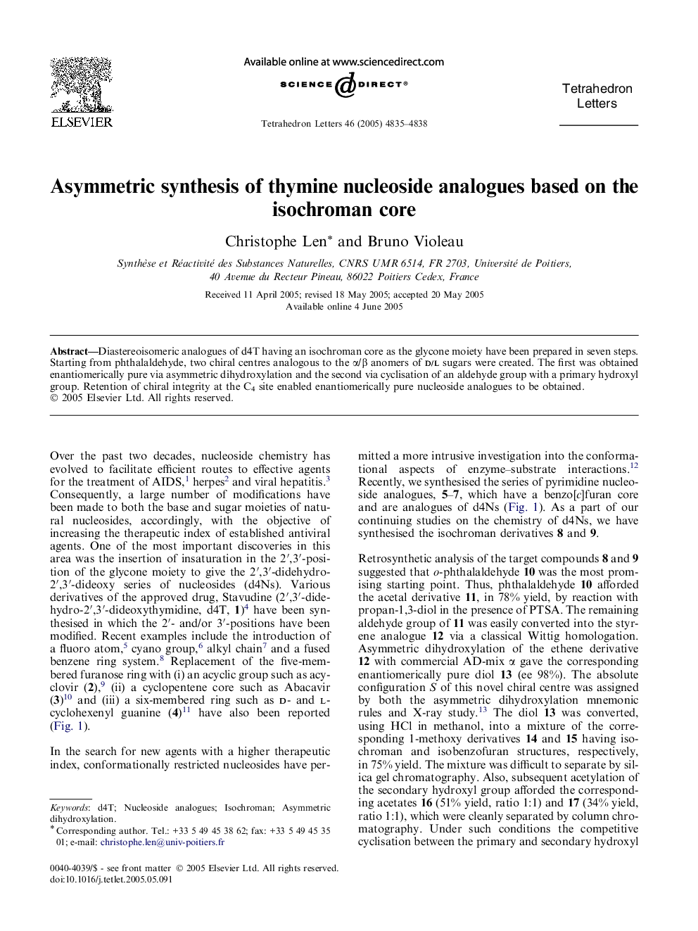 Asymmetric synthesis of thymine nucleoside analogues based on the isochroman core