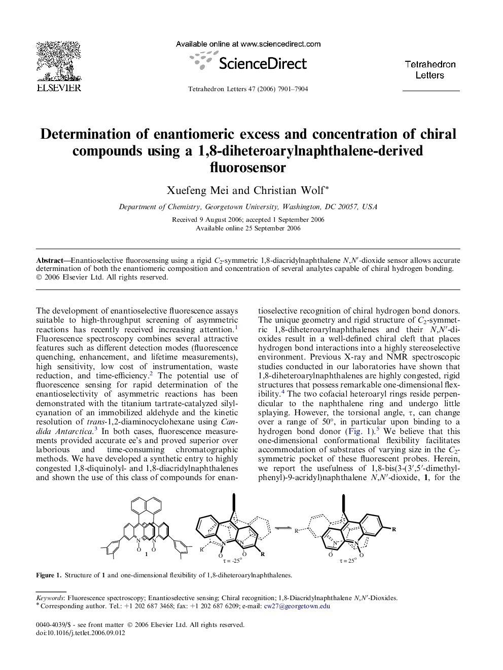 Determination of enantiomeric excess and concentration of chiral compounds using a 1,8-diheteroarylnaphthalene-derived fluorosensor