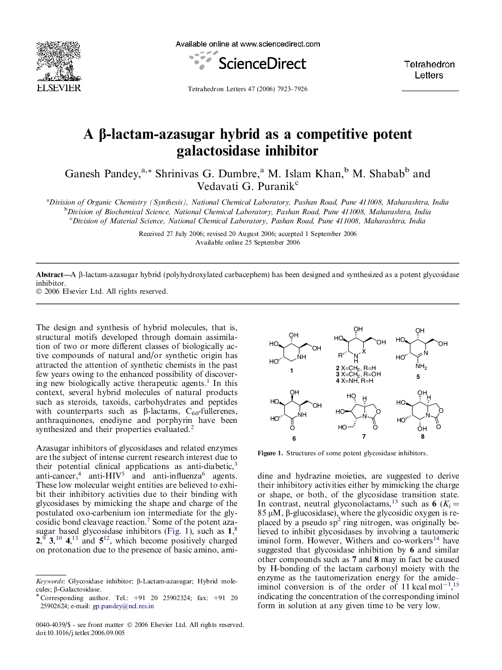 A Î²-lactam-azasugar hybrid as a competitive potent galactosidase inhibitor