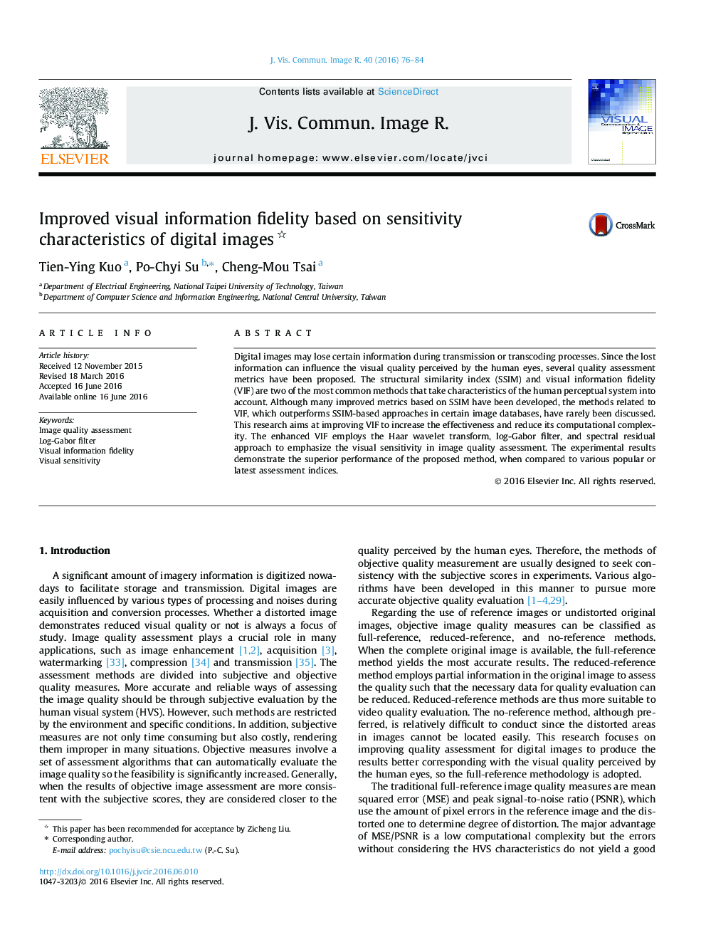 Improved visual information fidelity based on sensitivity characteristics of digital images 