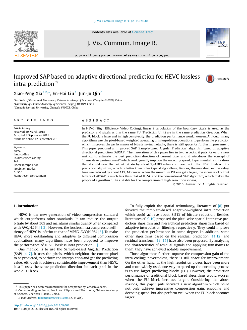 Improved SAP based on adaptive directional prediction for HEVC lossless intra prediction 