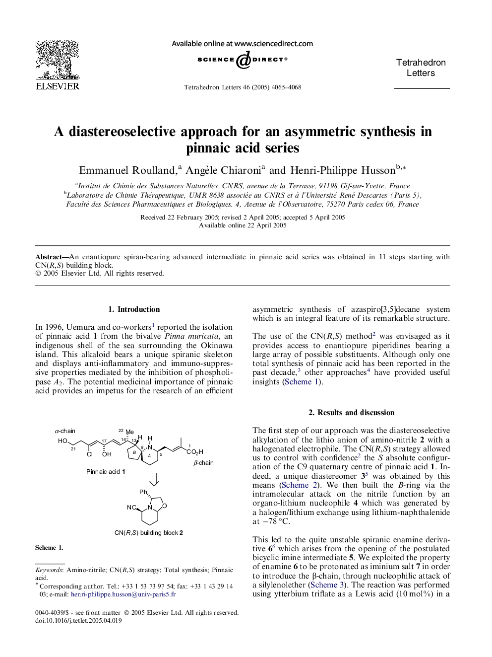 A diastereoselective approach for an asymmetric synthesis in pinnaic acid series