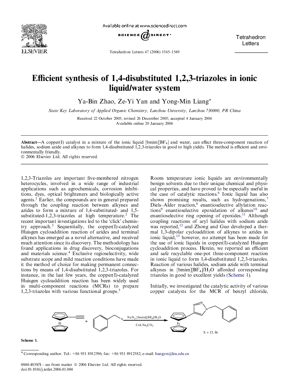 Efficient synthesis of 1,4-disubstituted 1,2,3-triazoles in ionic liquid/water system