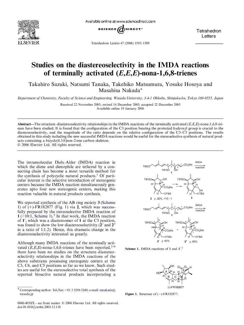 Studies on the diastereoselectivity in the IMDA reactions of terminally activated (E,E,E)-nona-1,6,8-trienes
