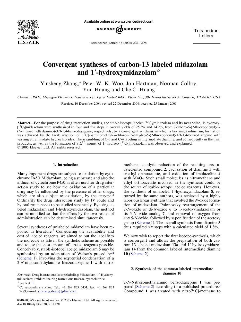 Convergent syntheses of carbon-13 labeled midazolam and 1â²-hydroxymidazolam