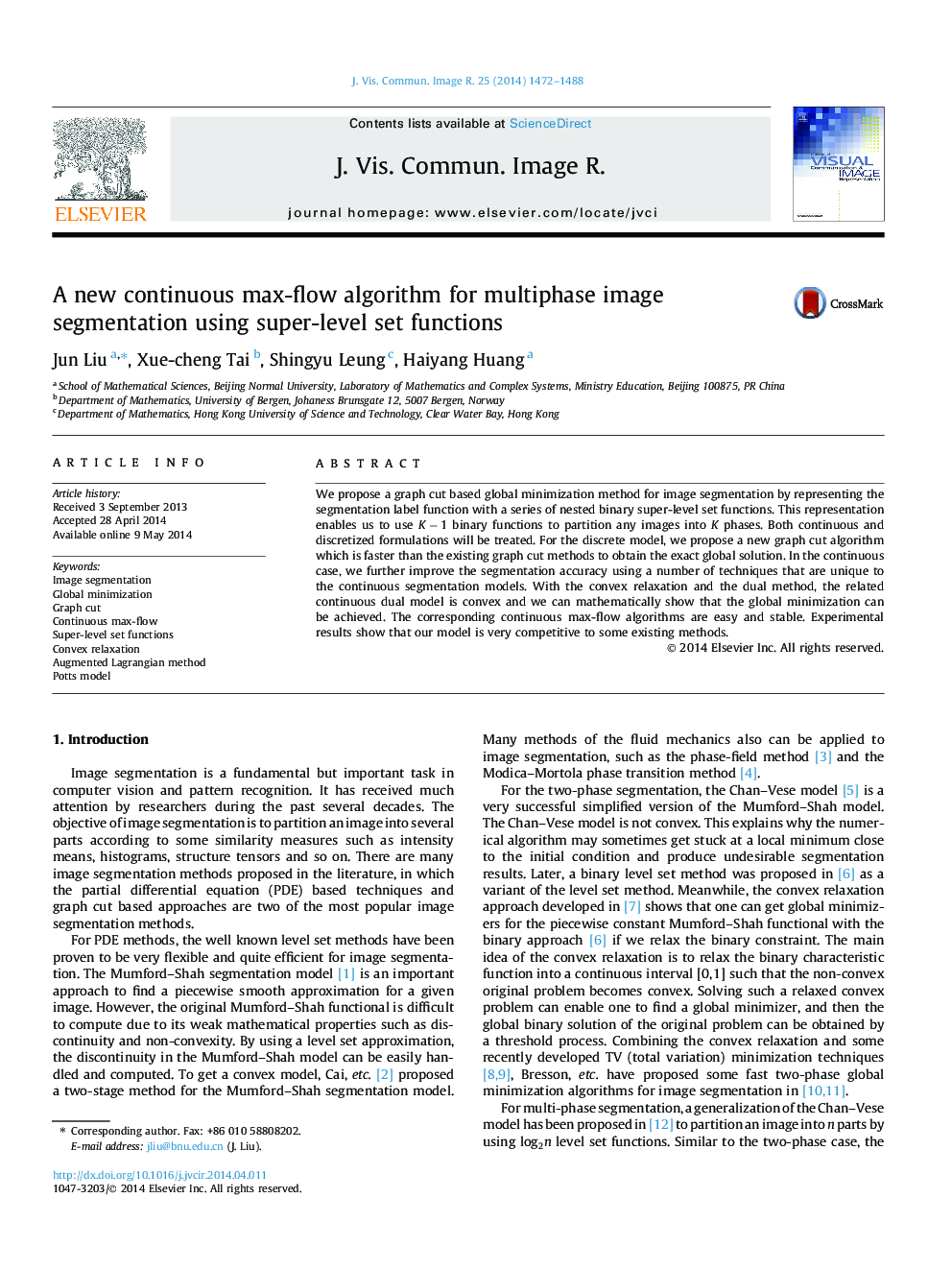 A new continuous max-flow algorithm for multiphase image segmentation using super-level set functions