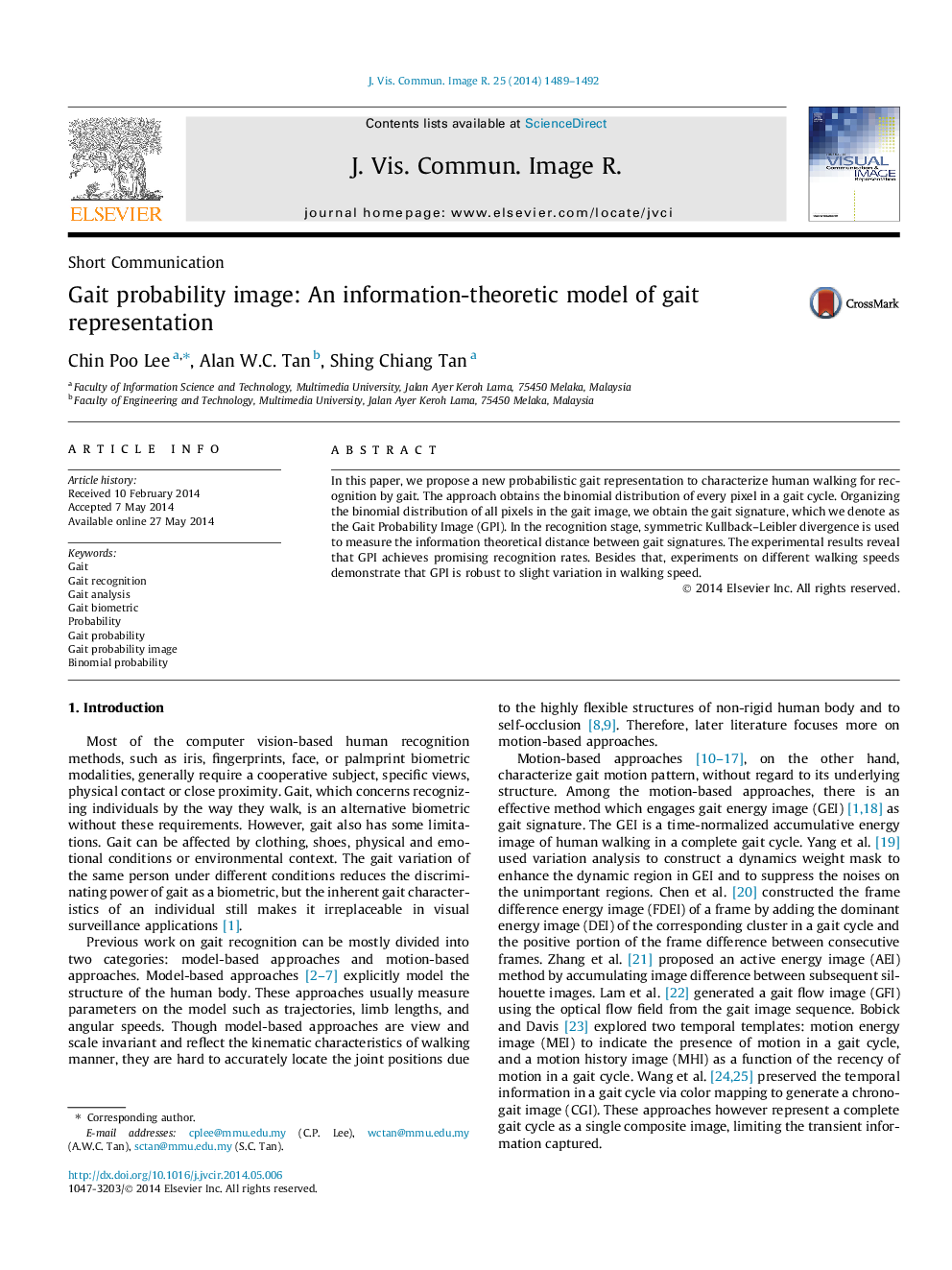 Gait probability image: An information-theoretic model of gait representation