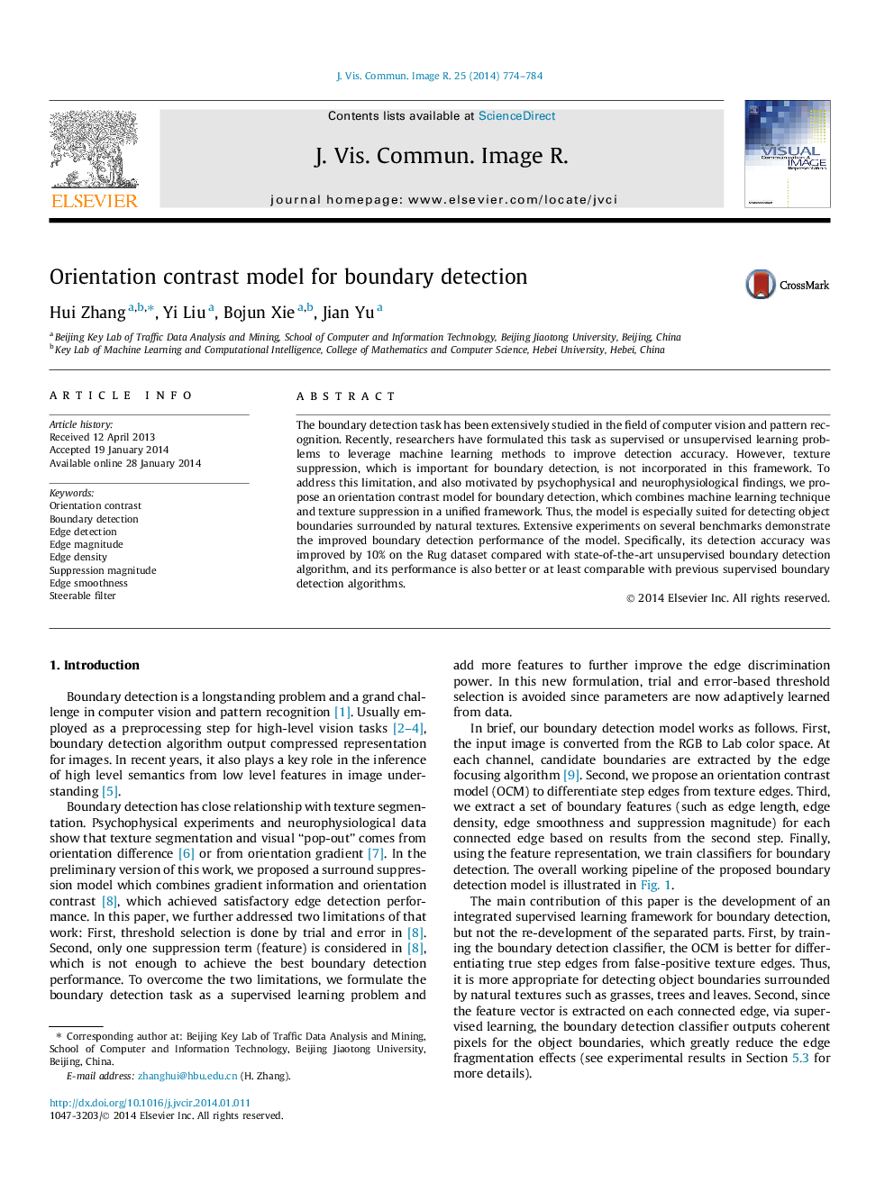 Orientation contrast model for boundary detection