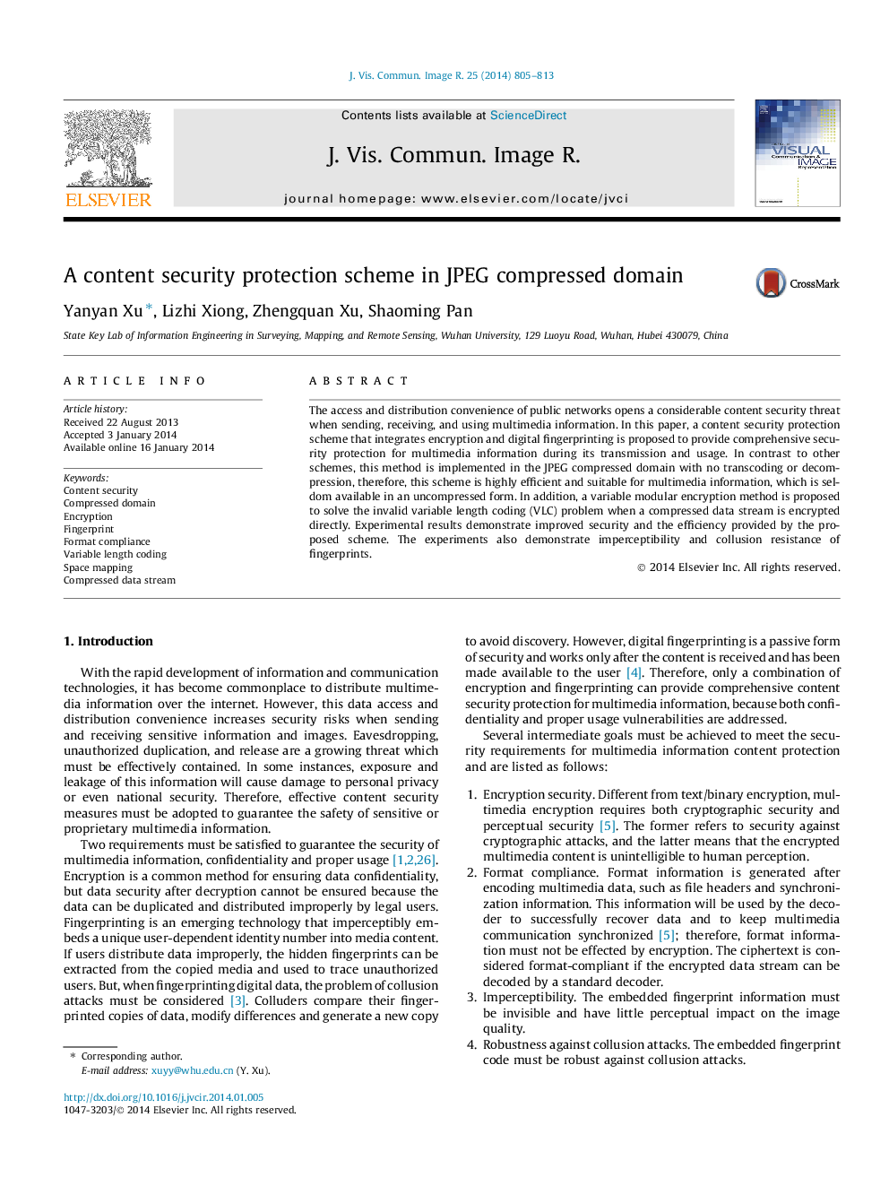 A content security protection scheme in JPEG compressed domain