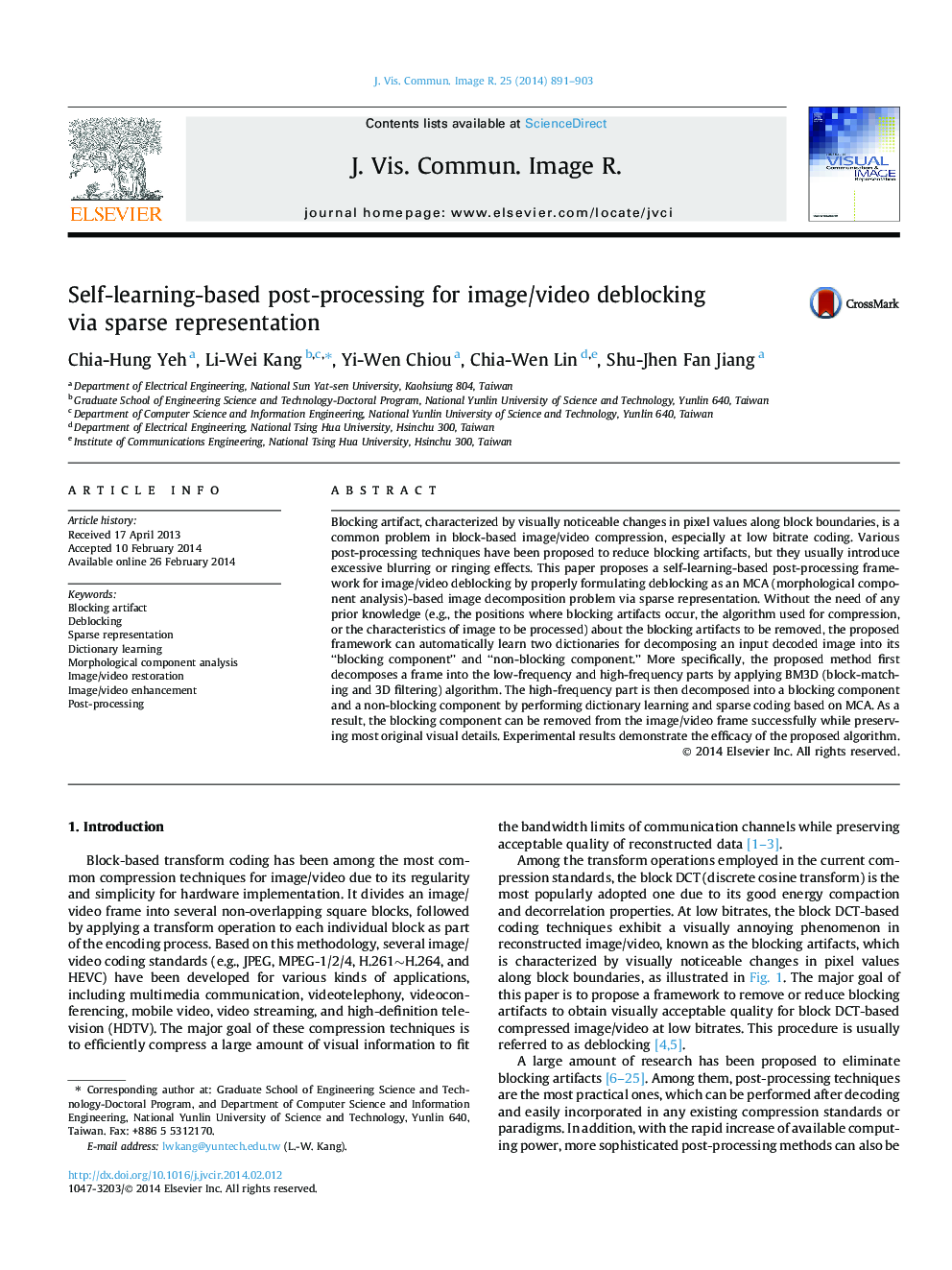 Self-learning-based post-processing for image/video deblocking via sparse representation