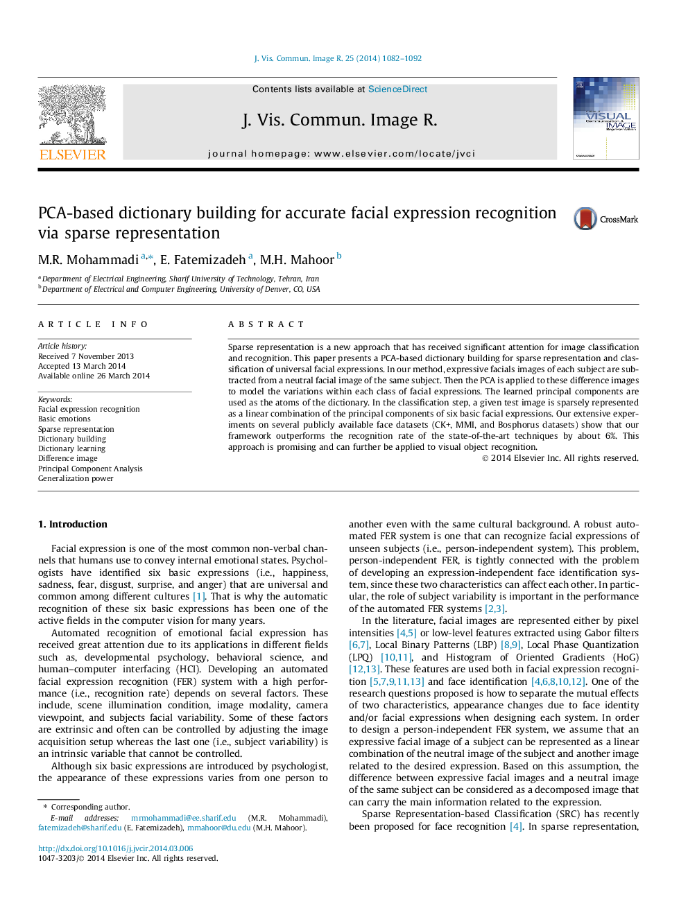 PCA-based dictionary building for accurate facial expression recognition via sparse representation