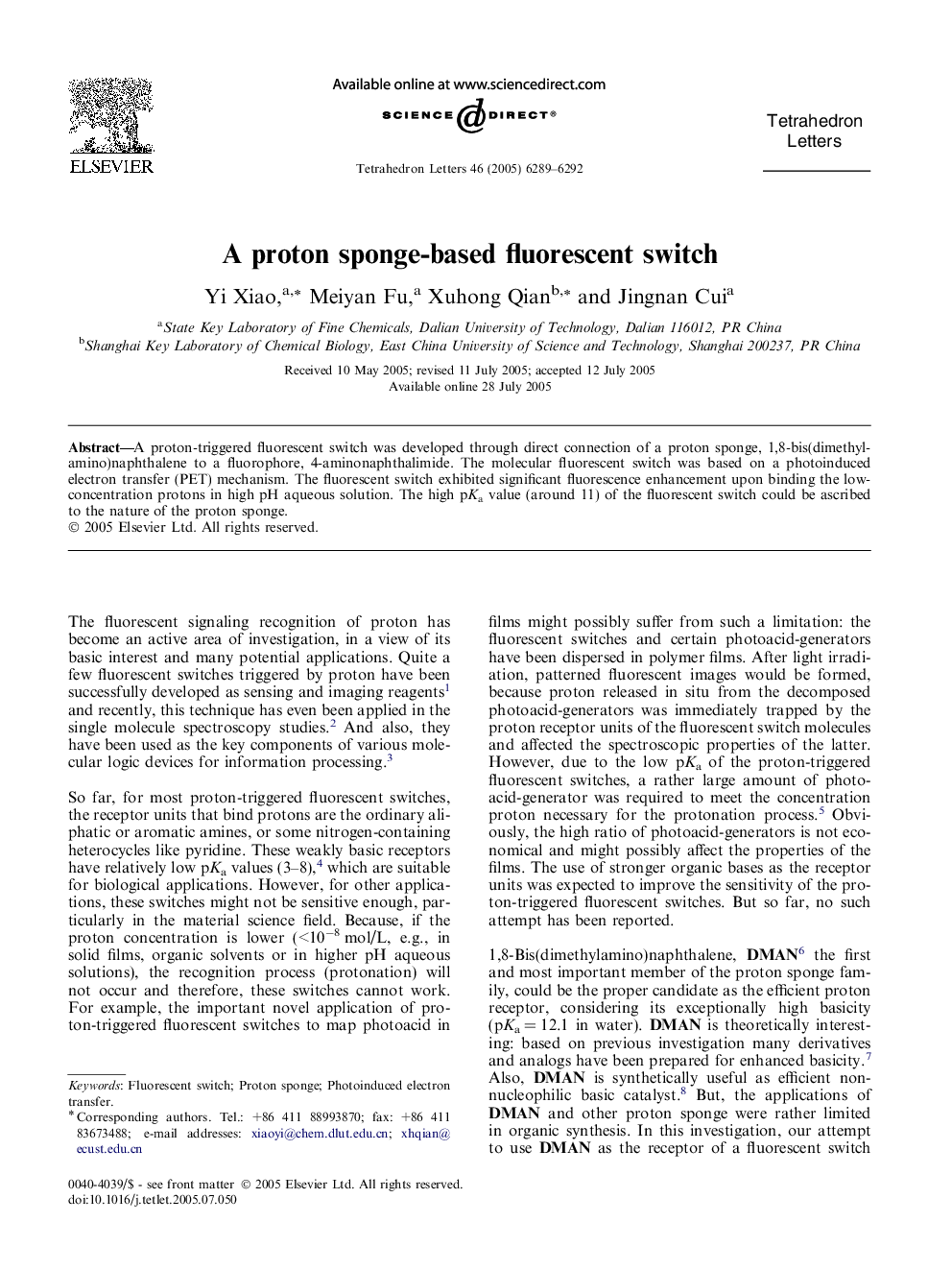 A proton sponge-based fluorescent switch