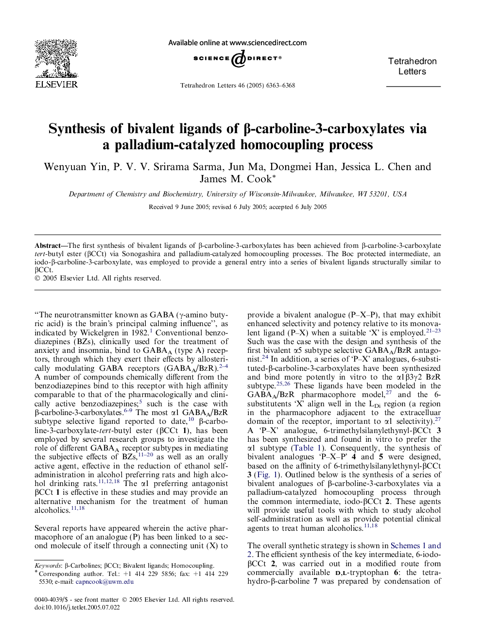 Synthesis of bivalent ligands of Î²-carboline-3-carboxylates via a palladium-catalyzed homocoupling process