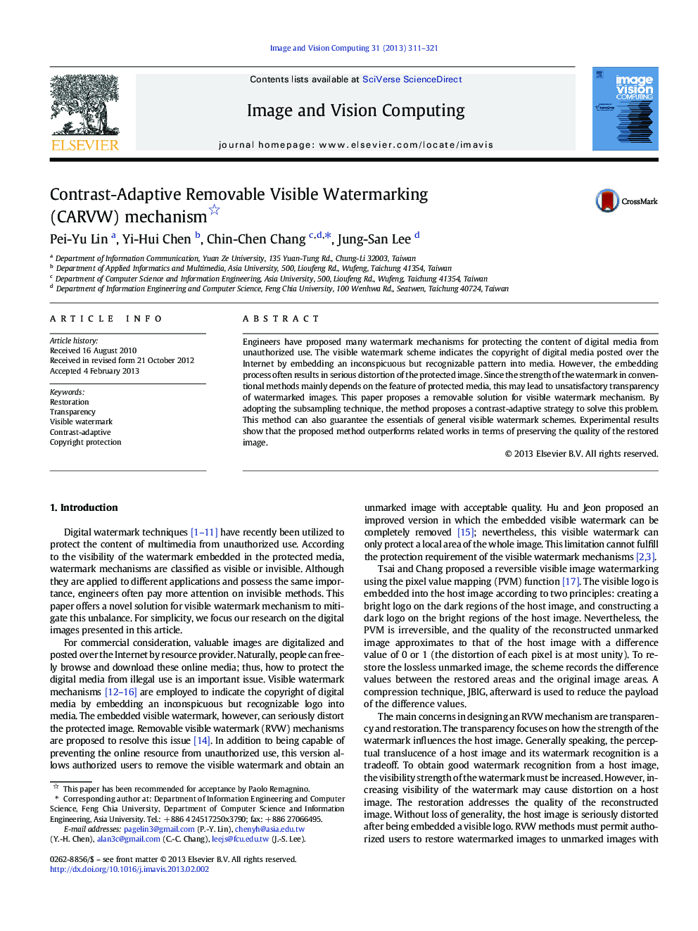 Contrast-Adaptive Removable Visible Watermarking (CARVW) mechanism 