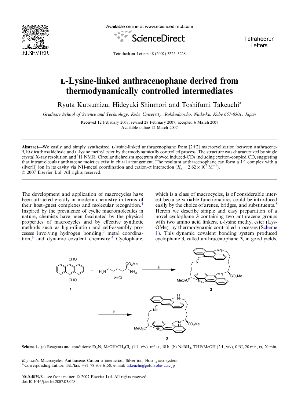 l-Lysine-linked anthracenophane derived from thermodynamically controlled intermediates