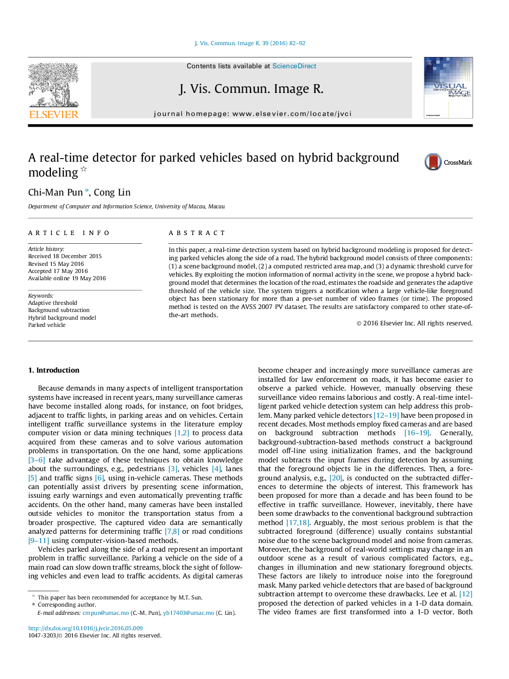 A real-time detector for parked vehicles based on hybrid background modeling 