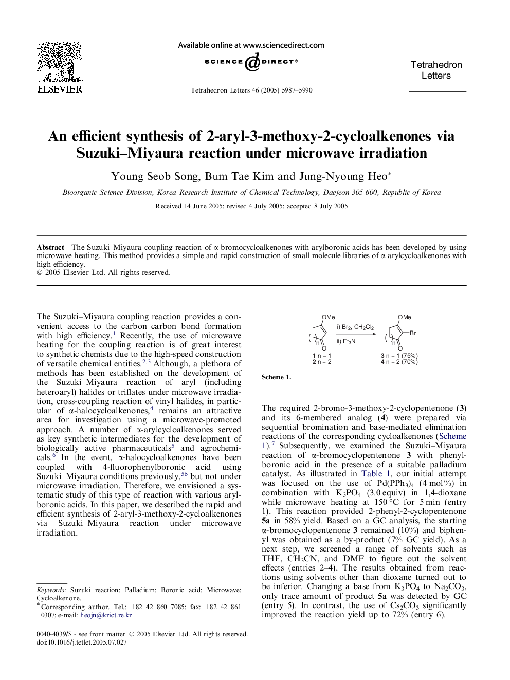 An efficient synthesis of 2-aryl-3-methoxy-2-cycloalkenones via Suzuki-Miyaura reaction under microwave irradiation