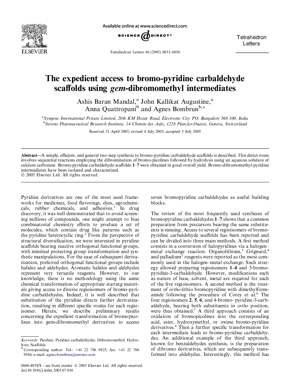 The expedient access to bromo-pyridine carbaldehyde scaffolds using gem-dibromomethyl intermediates