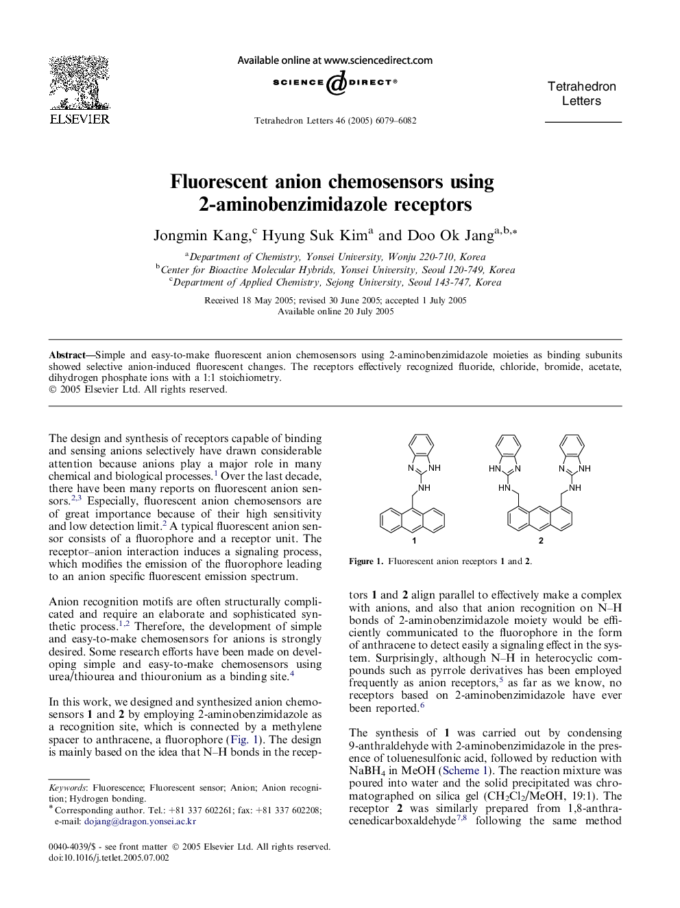 Fluorescent anion chemosensors using 2-aminobenzimidazole receptors