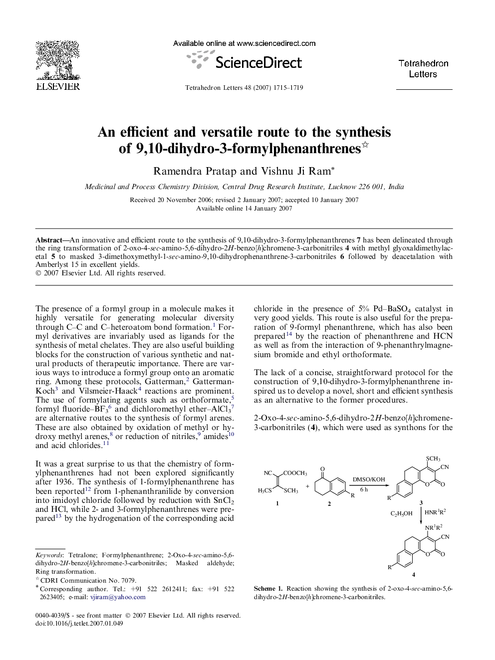 An efficient and versatile route to the synthesis of 9,10-dihydro-3-formylphenanthrenes