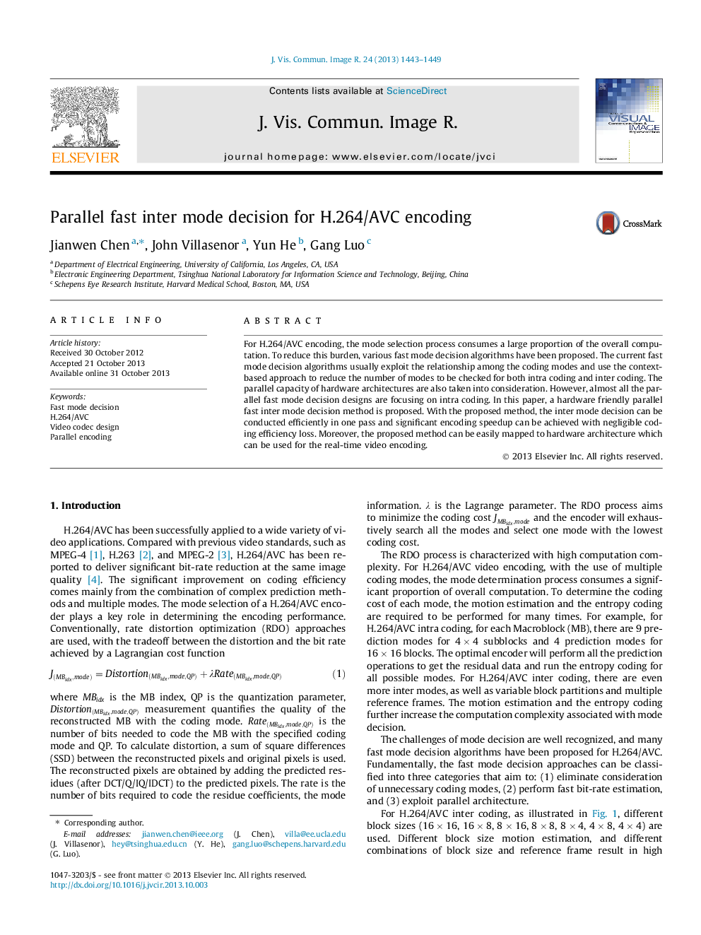 Parallel fast inter mode decision for H.264/AVC encoding