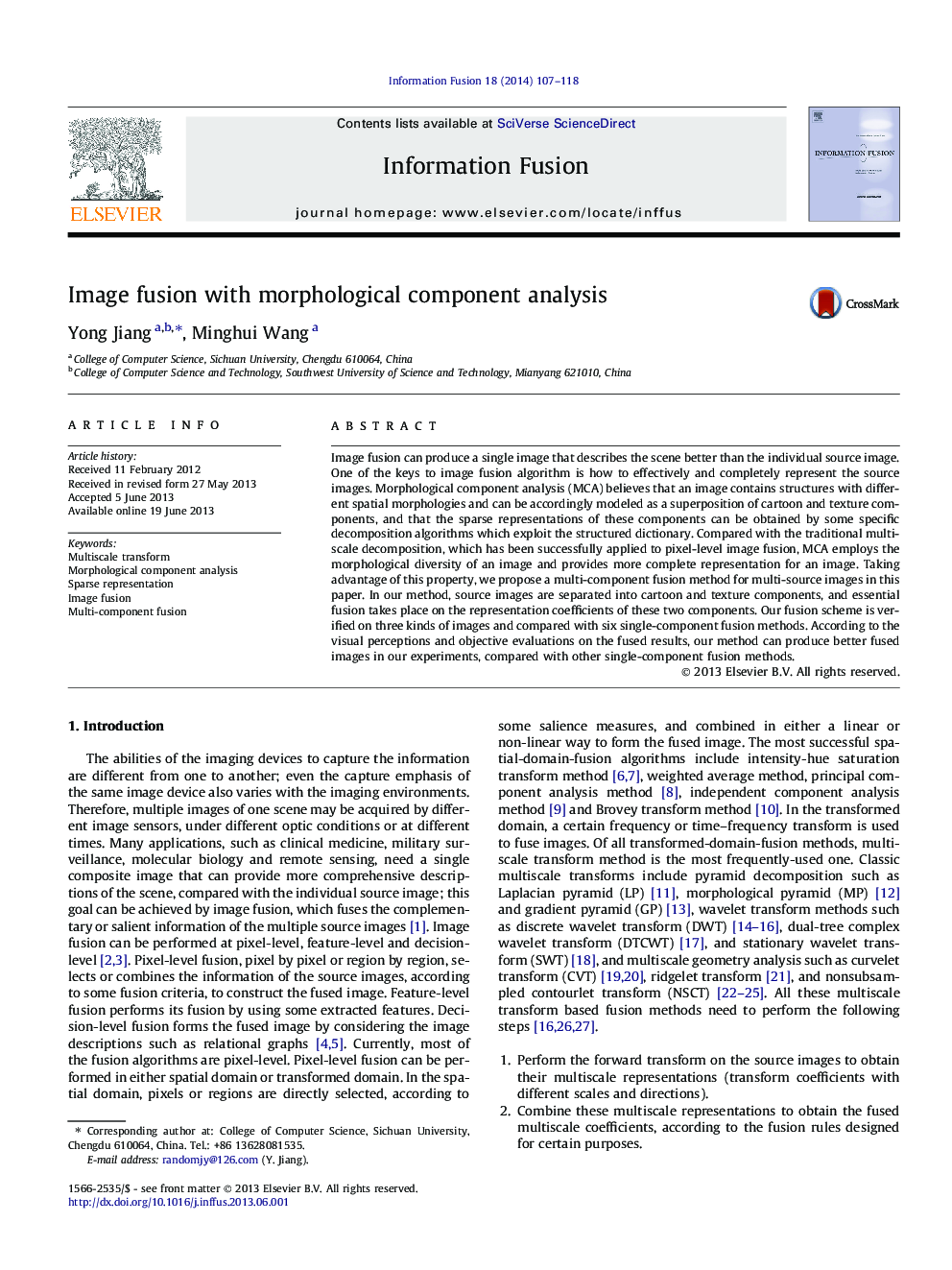 Image fusion with morphological component analysis