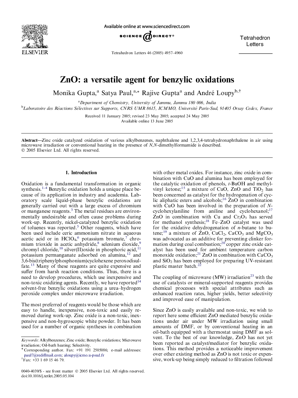 ZnO: a versatile agent for benzylic oxidations