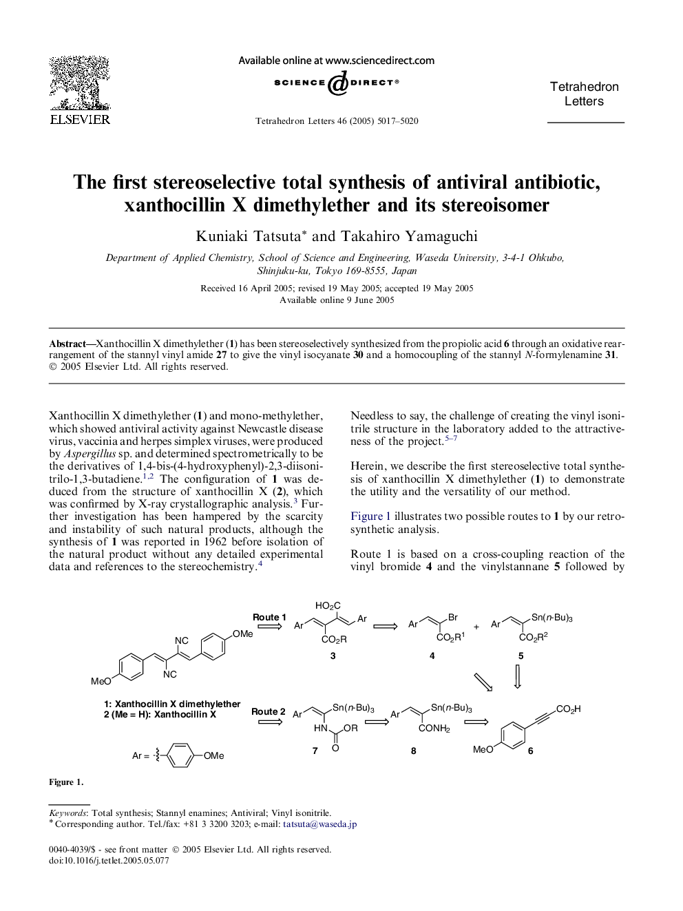 The first stereoselective total synthesis of antiviral antibiotic, xanthocillin X dimethylether and its stereoisomer