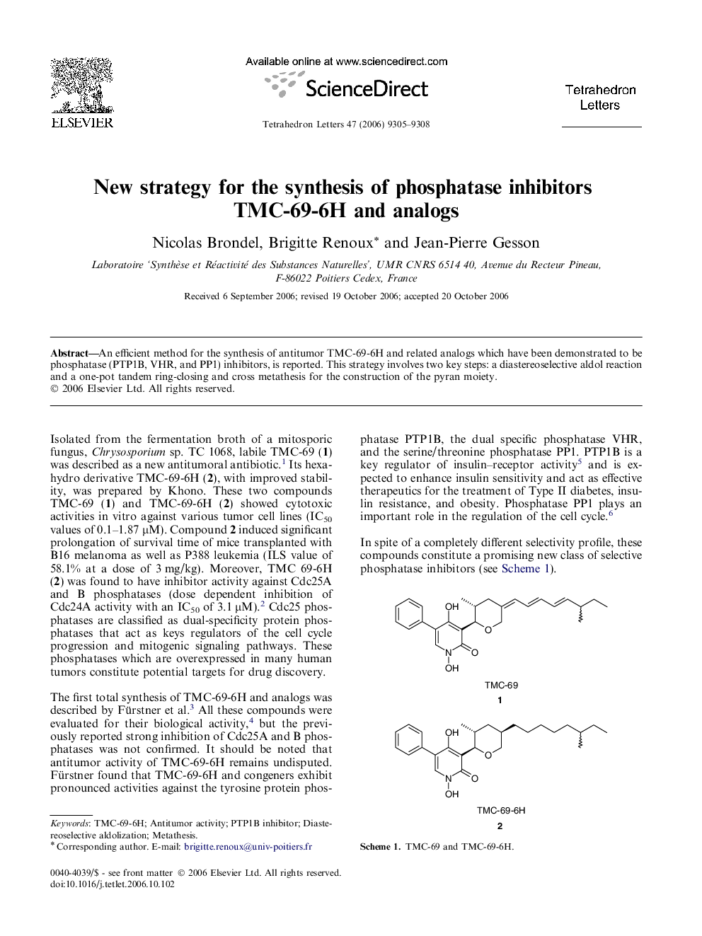 New strategy for the synthesis of phosphatase inhibitors TMC-69-6H and analogs