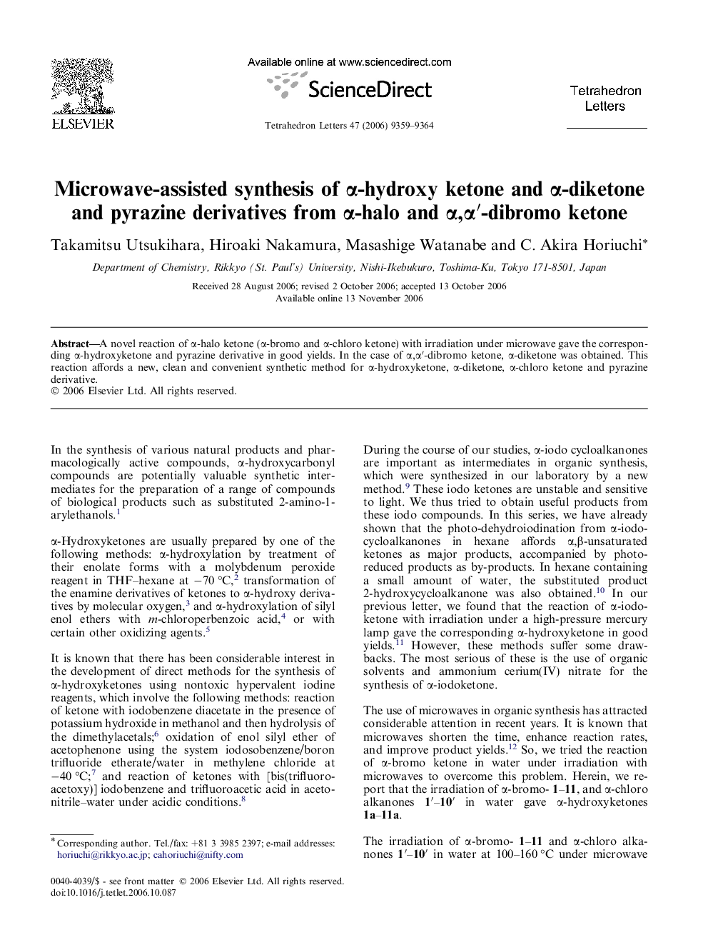 Microwave-assisted synthesis of Î±-hydroxy ketone and Î±-diketone and pyrazine derivatives from Î±-halo and Î±,Î±â²-dibromo ketone