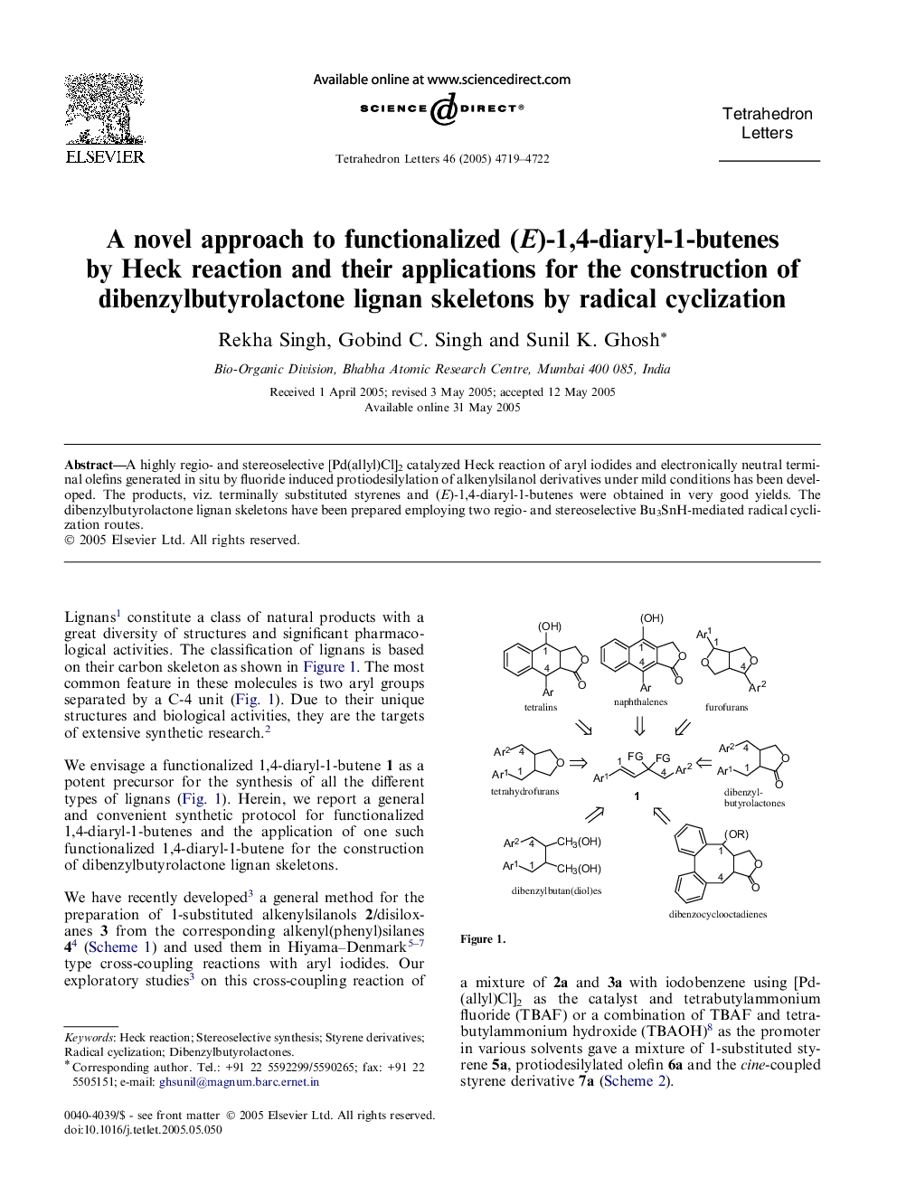 A novel approach to functionalized (E)-1,4-diaryl-1-butenes by Heck reaction and their applications for the construction of dibenzylbutyrolactone lignan skeletons by radical cyclization