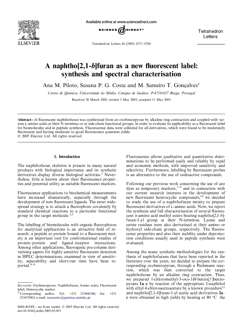 A naphtho[2,1-b]furan as a new fluorescent label: synthesis and spectral characterisation