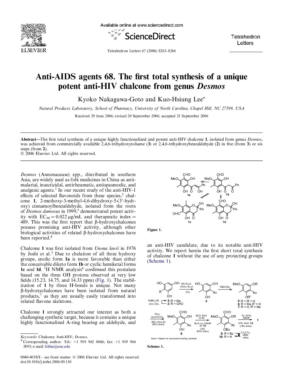 Anti-AIDS agents 68. The first total synthesis of a unique potent anti-HIV chalcone from genus Desmos