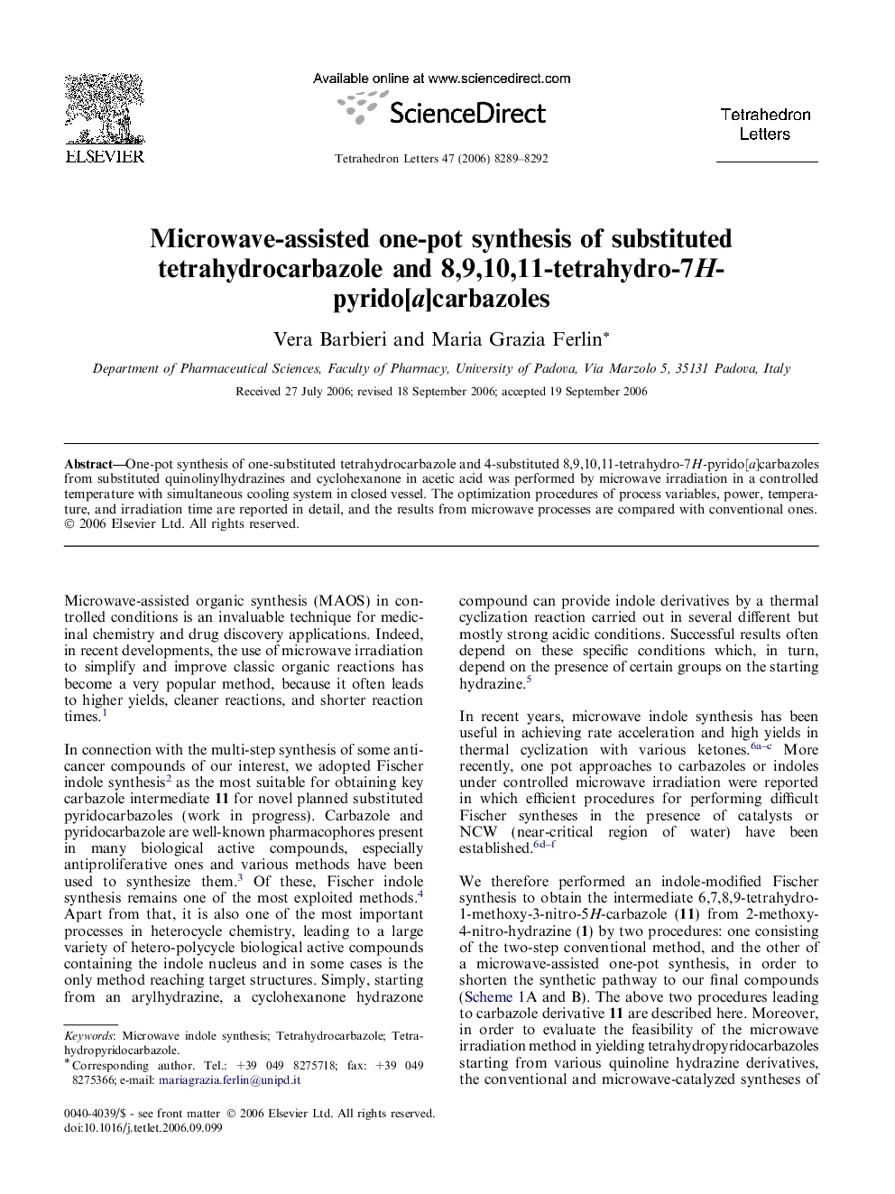 Microwave-assisted one-pot synthesis of substituted tetrahydrocarbazole and 8,9,10,11-tetrahydro-7H-pyrido[a]carbazoles