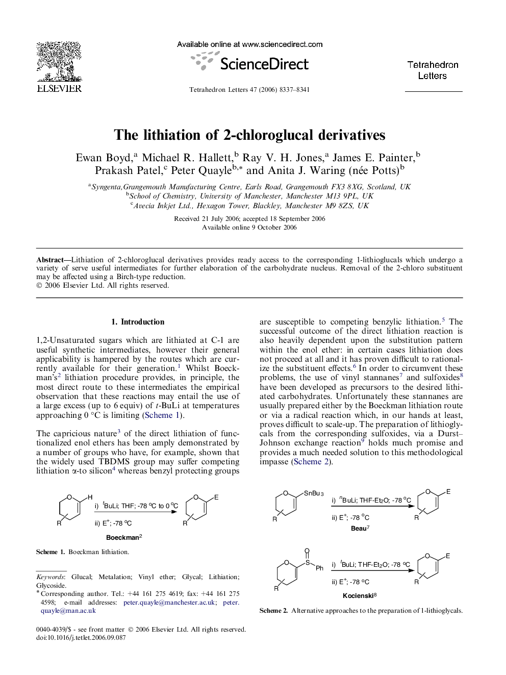 The lithiation of 2-chloroglucal derivatives