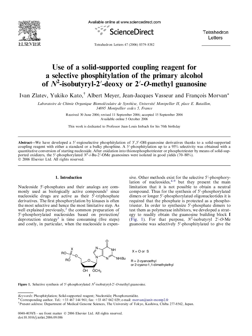 Use of a solid-supported coupling reagent for a selective phosphitylation of the primary alcohol of N2-isobutyryl-2â²-deoxy or 2â²-O-methyl guanosine