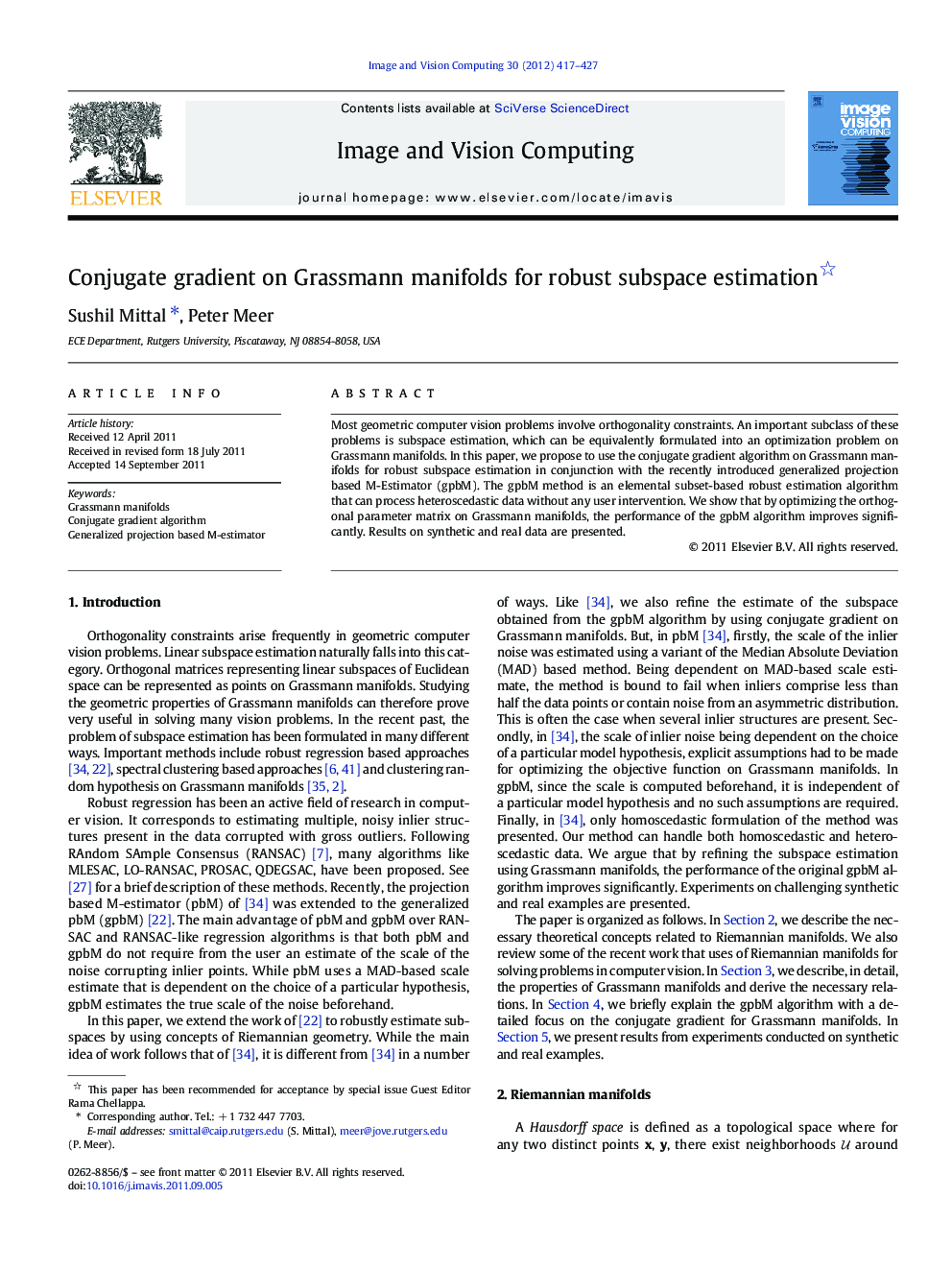 Conjugate gradient on Grassmann manifolds for robust subspace estimation 