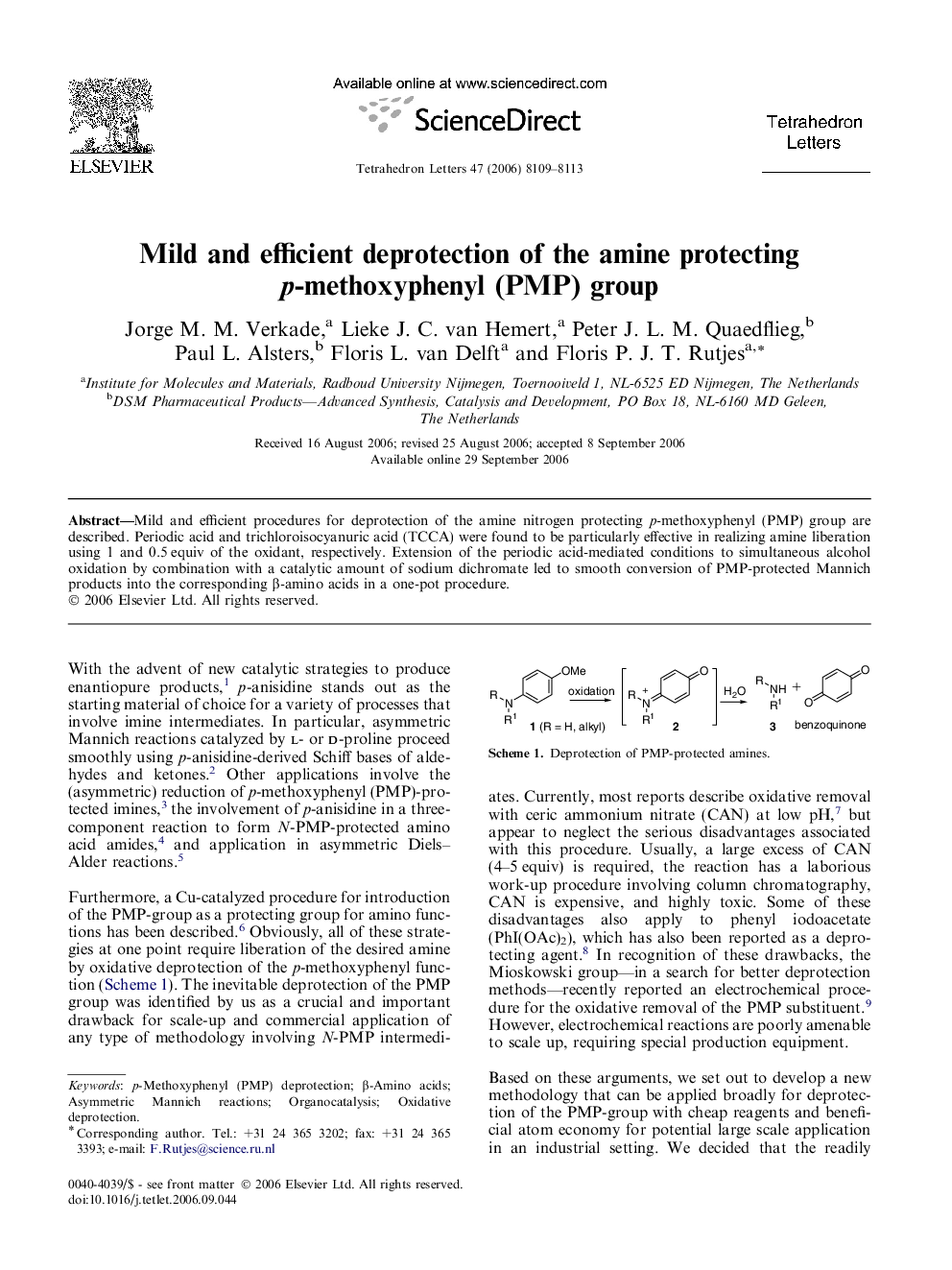 Mild and efficient deprotection of the amine protecting p-methoxyphenyl (PMP) group