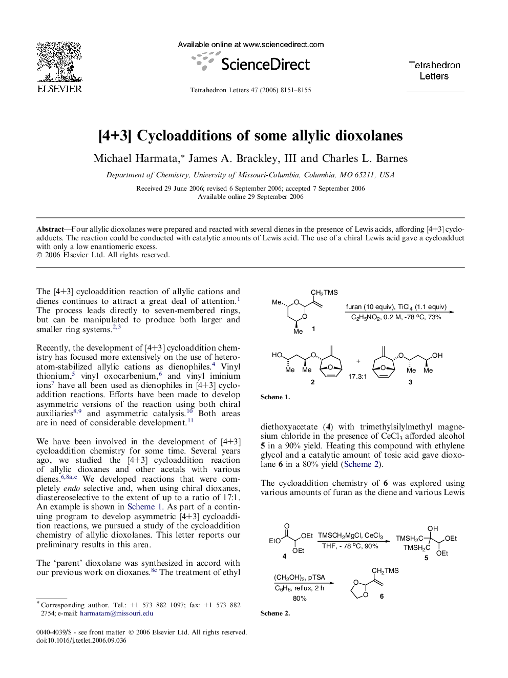 [4+3] Cycloadditions of some allylic dioxolanes