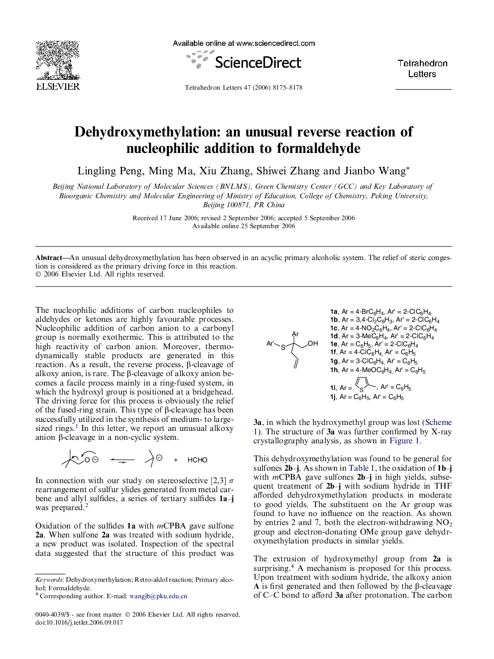 Dehydroxymethylation: an unusual reverse reaction of nucleophilic addition to formaldehyde