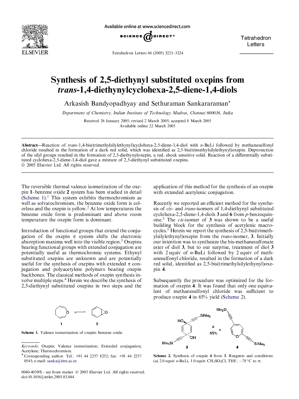 Synthesis of 2,5-diethynyl substituted oxepins from trans-1,4-diethynylcyclohexa-2,5-diene-1,4-diols