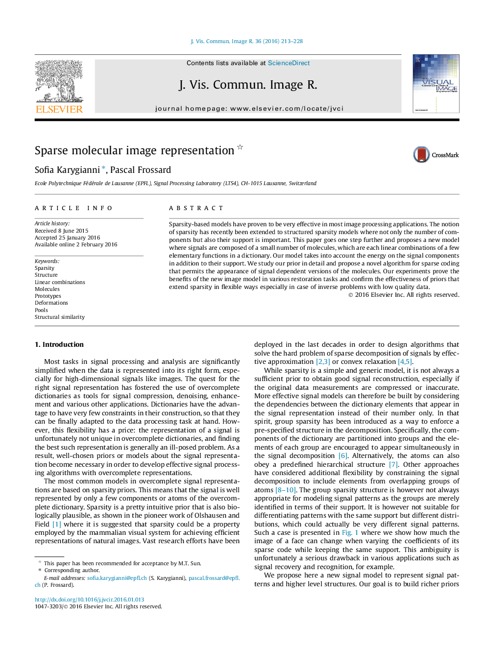 Sparse molecular image representation 