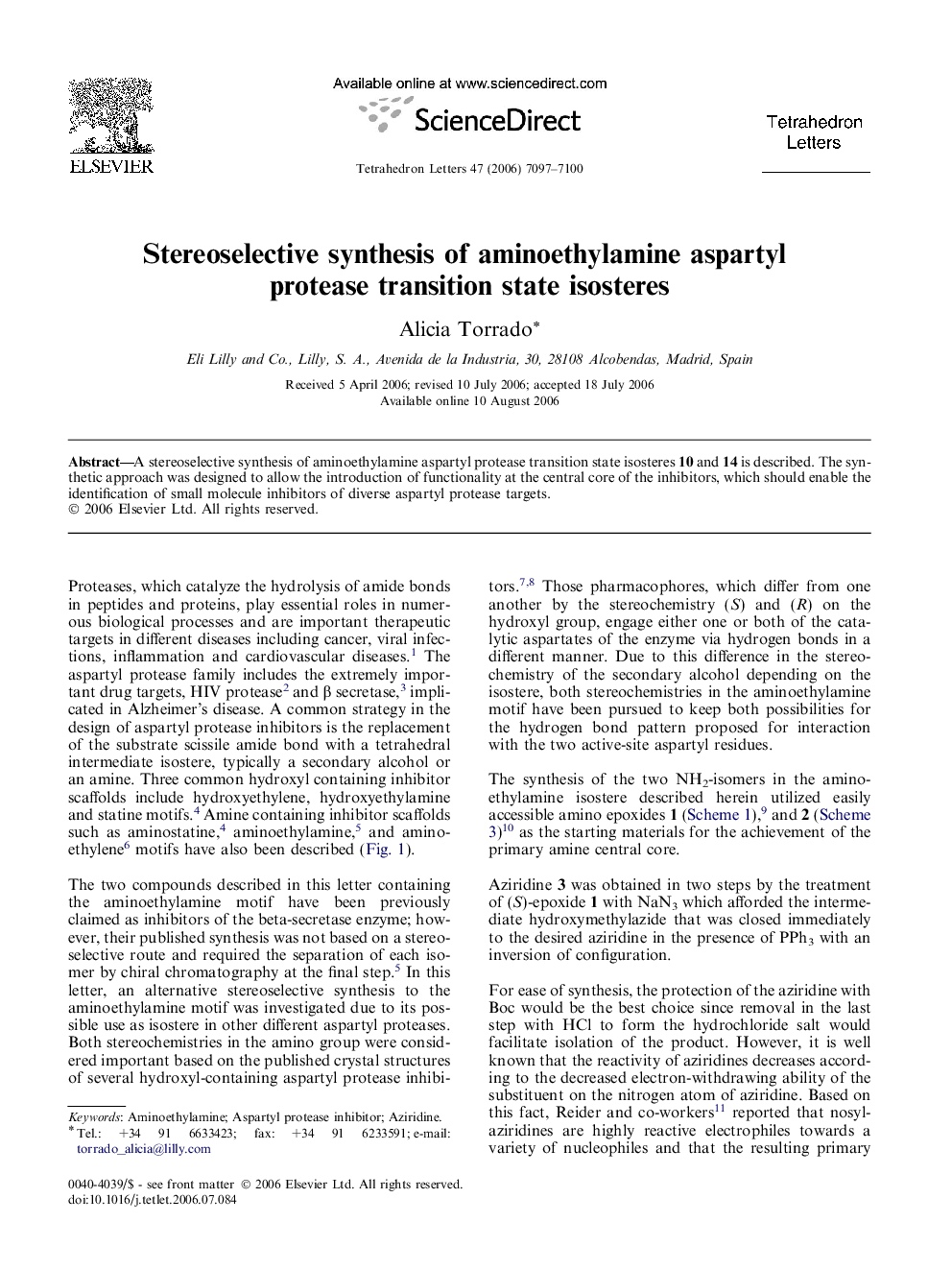 Stereoselective synthesis of aminoethylamine aspartyl protease transition state isosteres