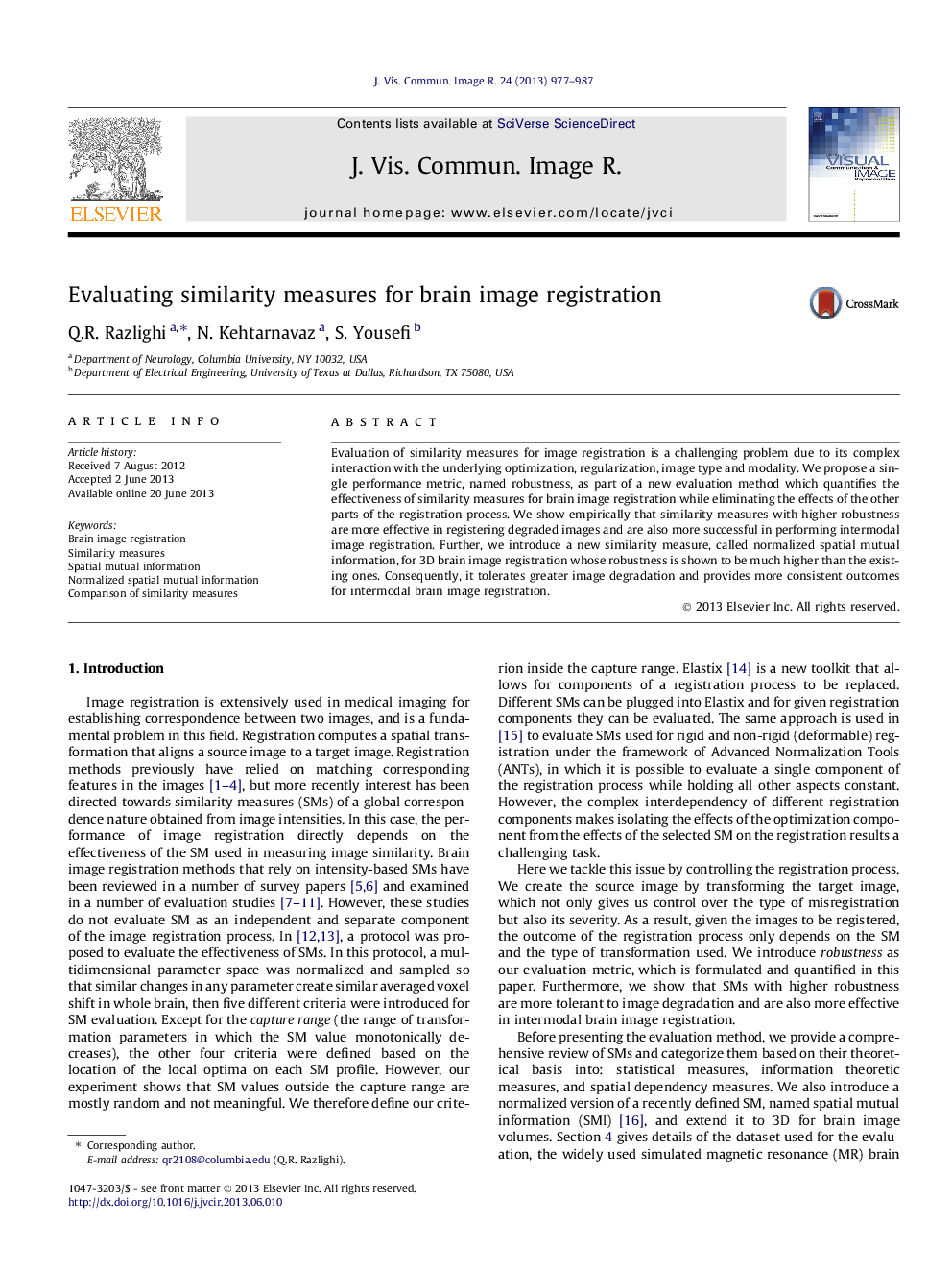 Evaluating similarity measures for brain image registration