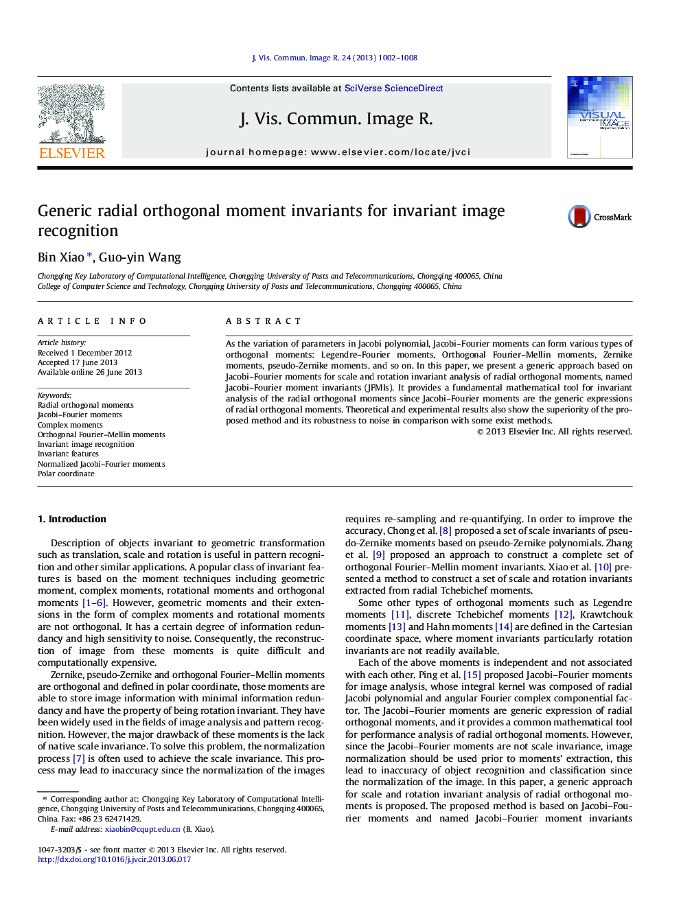 Generic radial orthogonal moment invariants for invariant image recognition