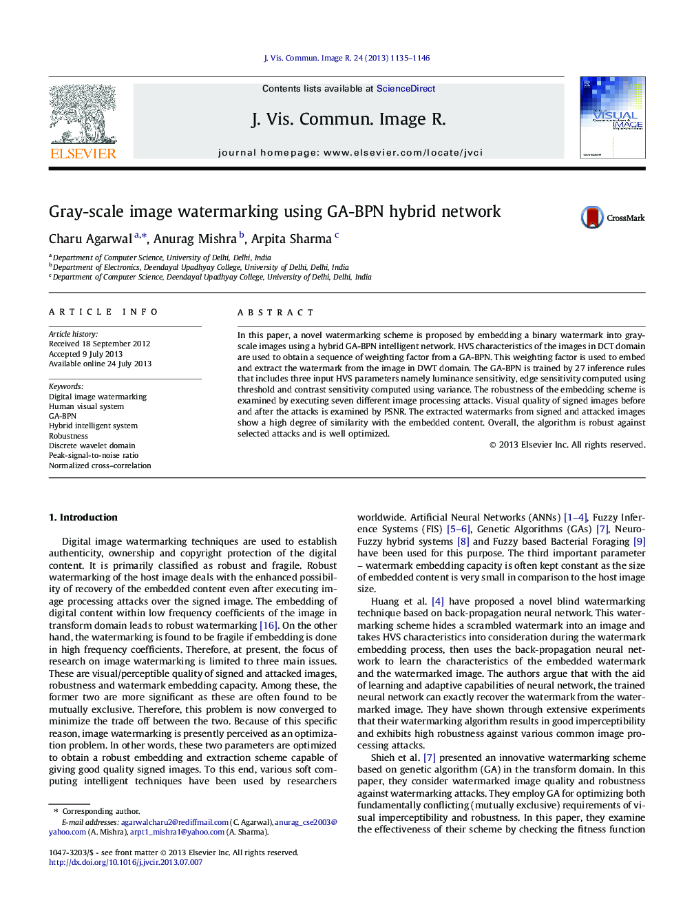 Gray-scale image watermarking using GA-BPN hybrid network