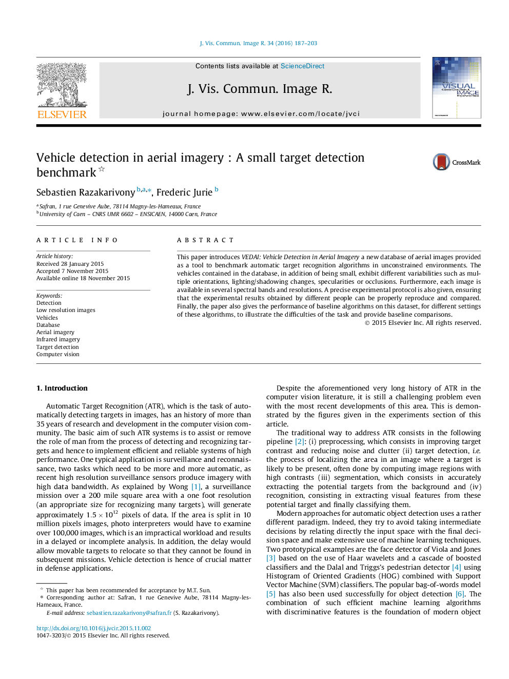 Vehicle detection in aerial imagery : A small target detection benchmark 