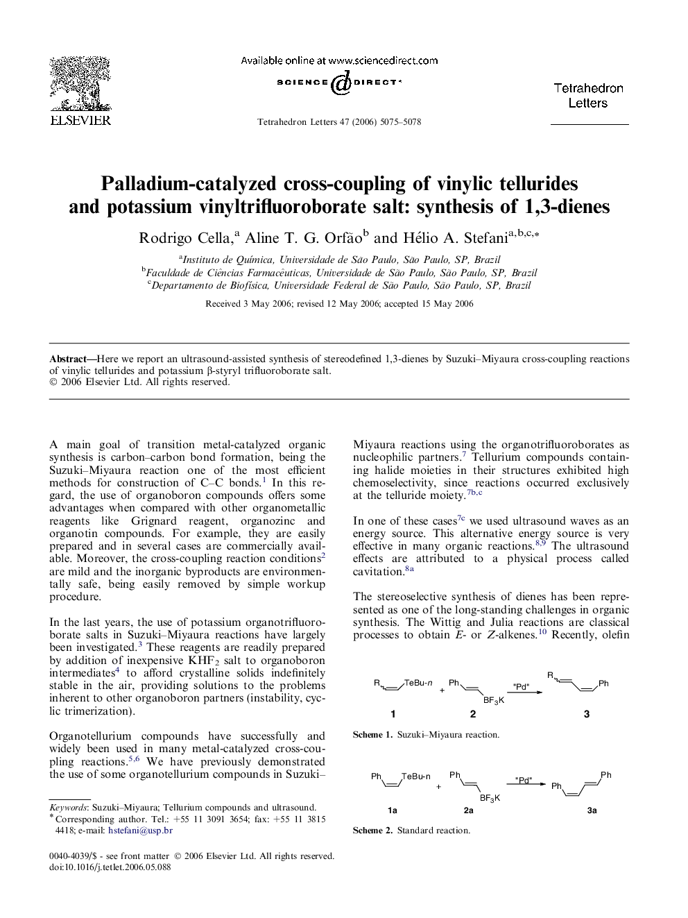 Palladium-catalyzed cross-coupling of vinylic tellurides and potassium vinyltrifluoroborate salt: synthesis of 1,3-dienes