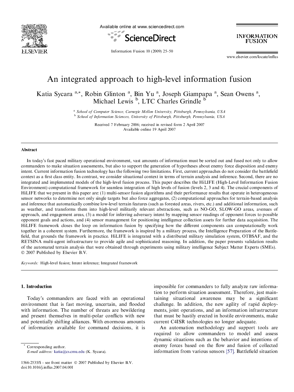 An integrated approach to high-level information fusion